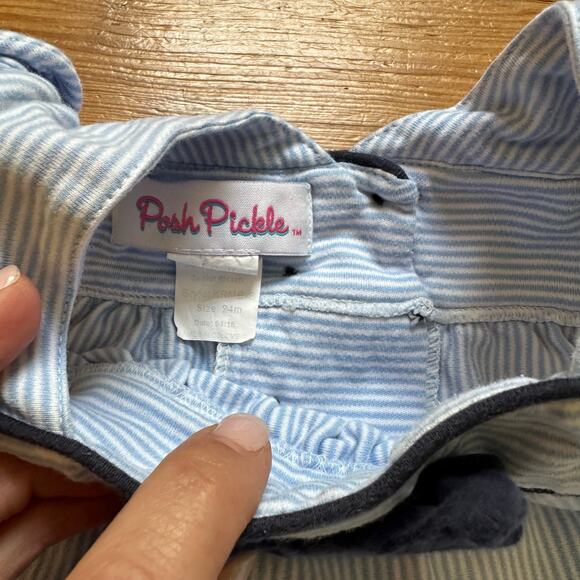 Posh Pickle blue white striped navy bow accent romper SIZE 24M - Picture 4 of 5